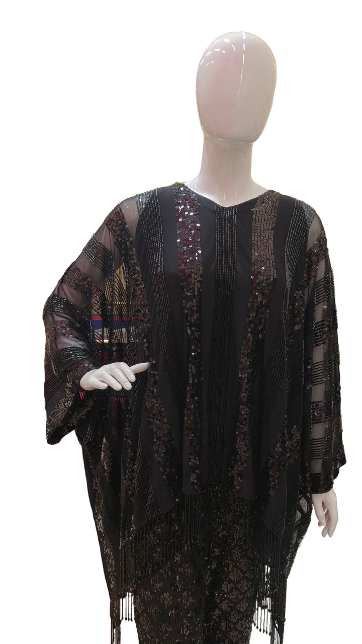 Black Embellished Flowy Top with Sequins Pants| AURAROZE