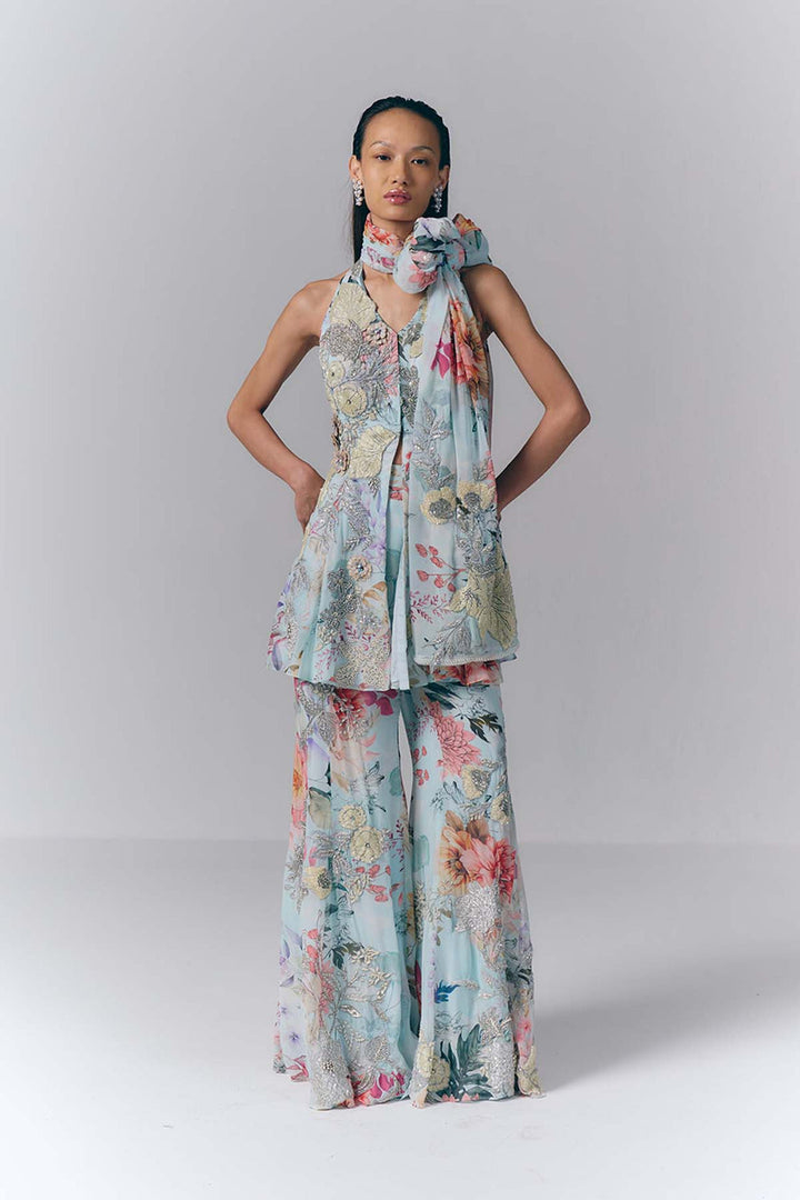 Aqua Mist peplum Set|VARUN BAHL