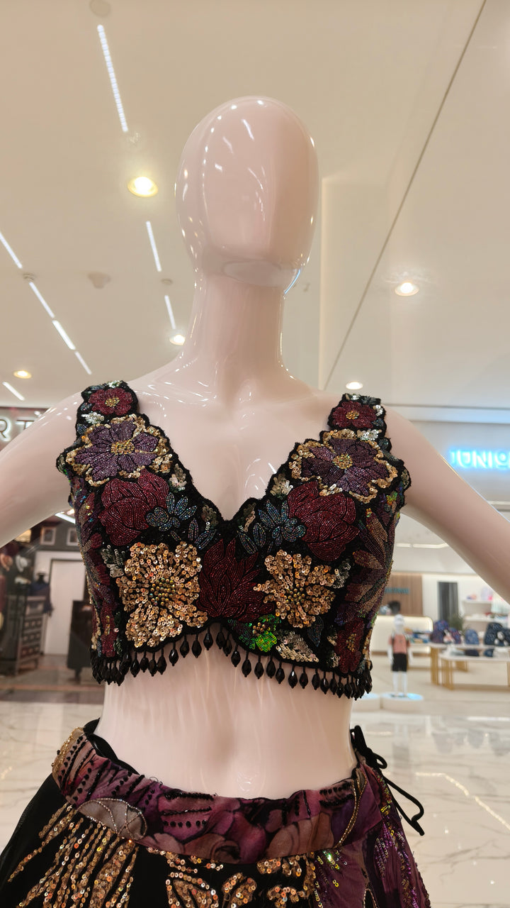Black Floral Embellished Lehenga Set|VARUN BAHL