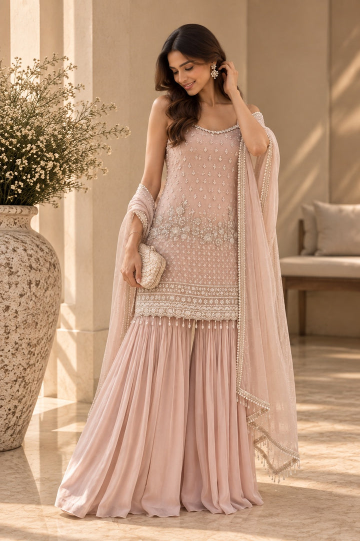 The Pink Beaded Sharara Set|Basanti Kapde Aur Koffee