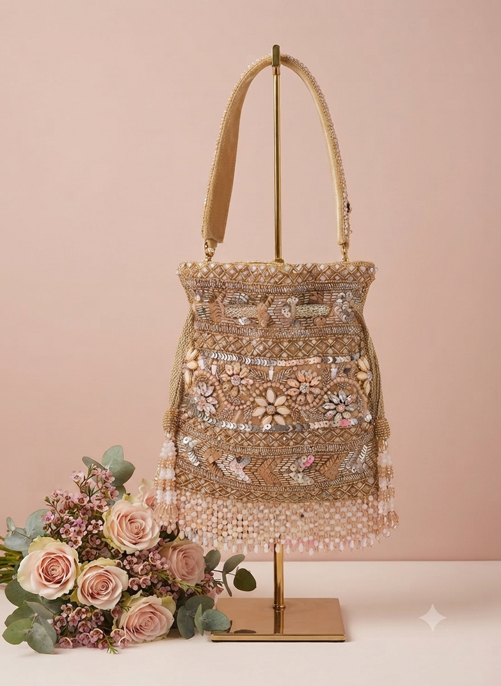 Golden Sequin & Beaded Handcrafted Potli Bag | Al Falah