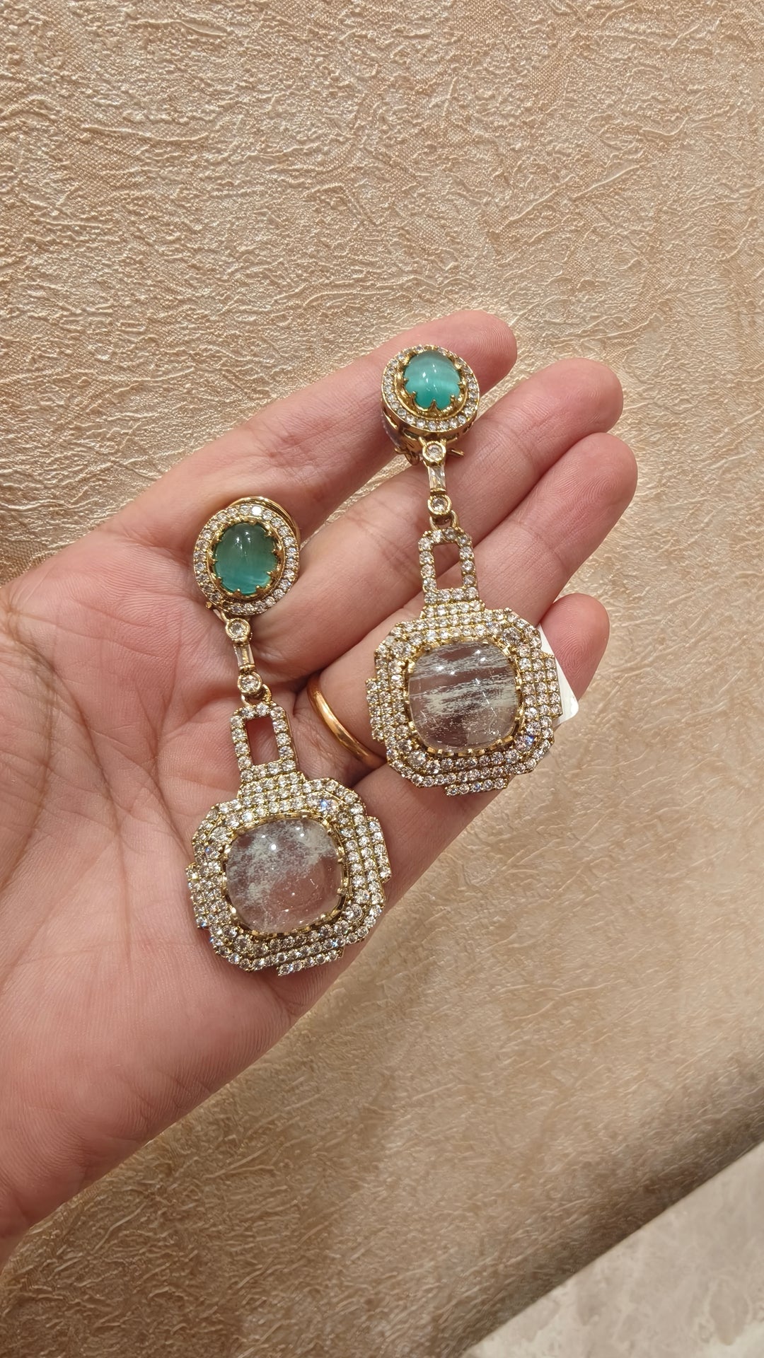 Mint Green & Grey Semi-Precious Stone Dangler Earrings |Vivinia by Vidhi Mehra