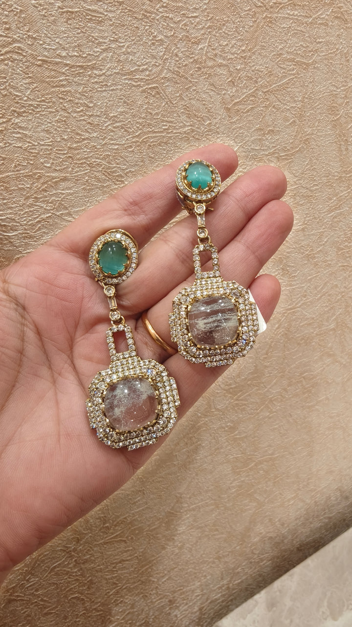 Mint Green & Grey Semi-Precious Stone Dangler Earrings |Vivinia by Vidhi Mehra