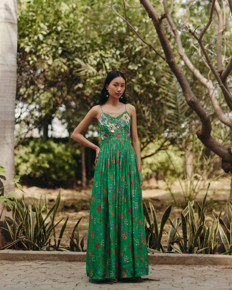 Green Embroidered Maxi Dress| Shruti rawal