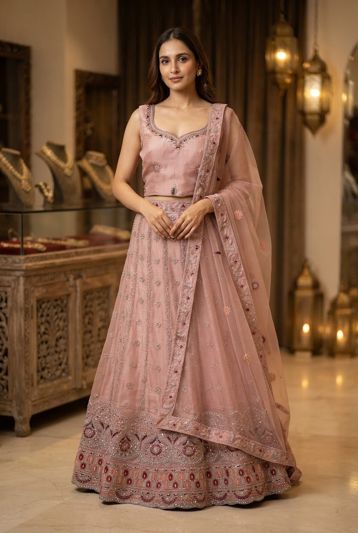 Blush Pink Embellished Silk Lehenga Set | Inaayat by Divya Taimni