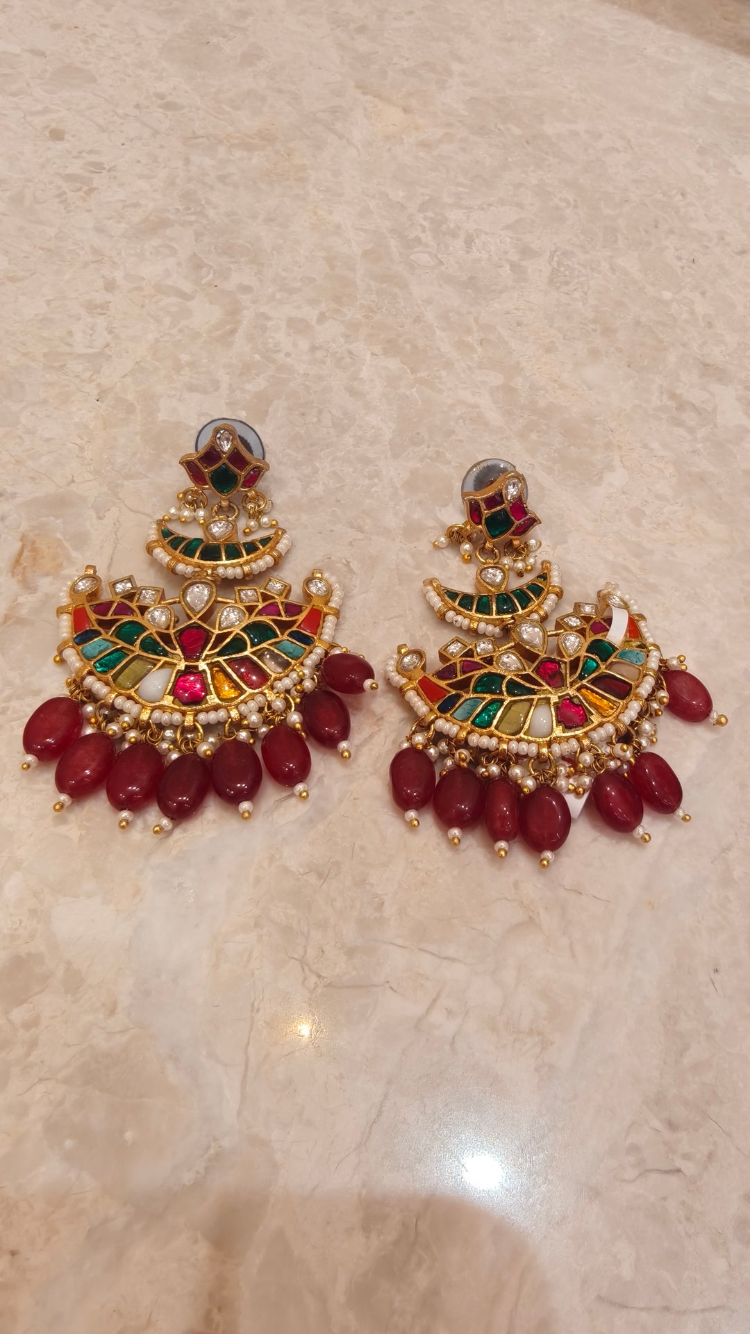 Meenakari & Kundan Chandbali Earrings with Bead Drops|Vivinia by Vidhi Mehra