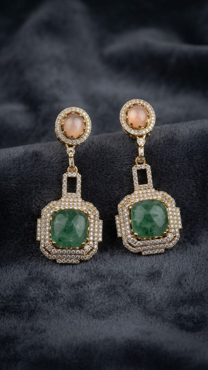 Peach & Green Semi-Precious Stone Dangler Earrings |Vivinia by Vidhi Mehra