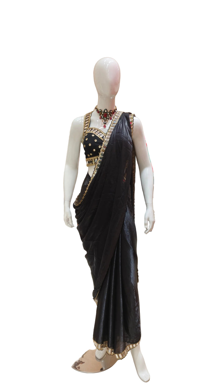 Black Embellished Blouse with Saree| AURAROZE