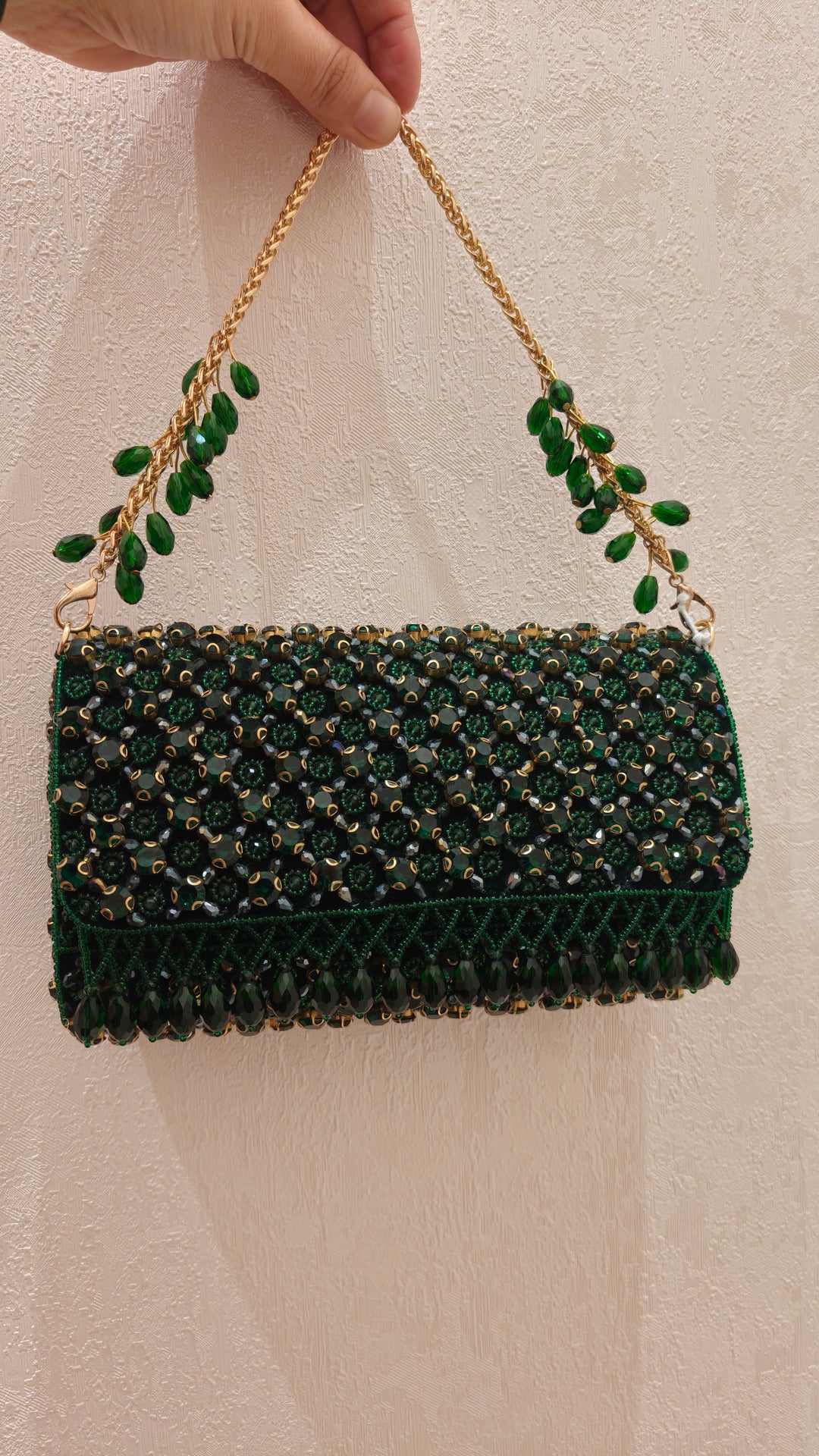 Emerald Green Beaded Clutch |Al Falah