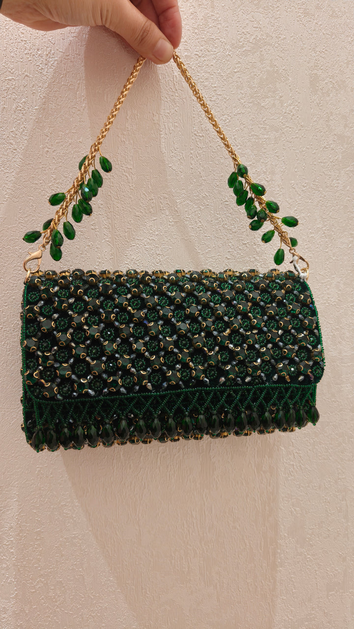 Emerald Green Beaded Clutch |Al Falah