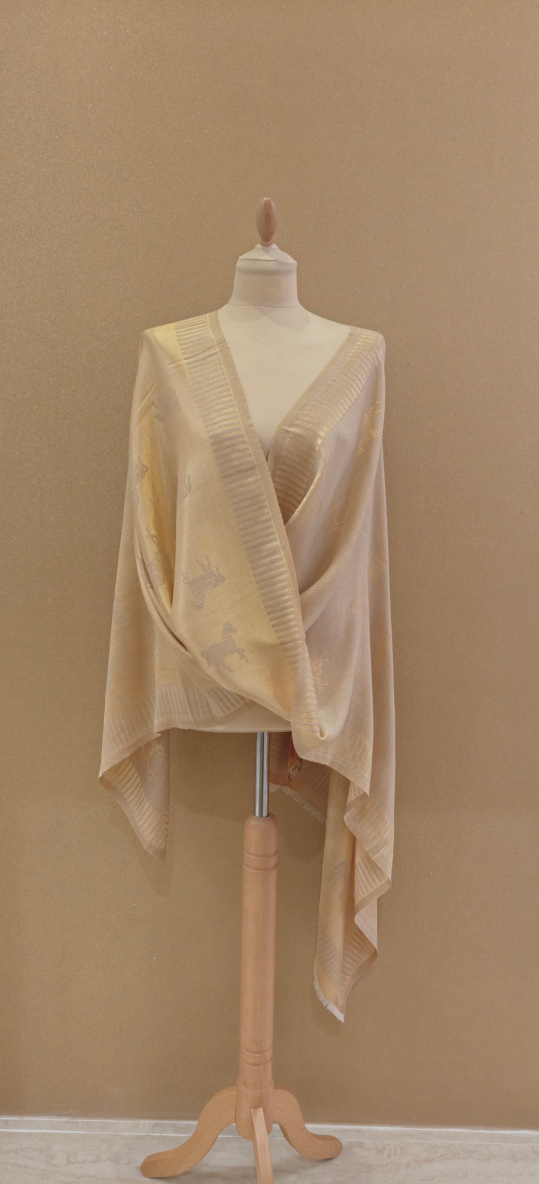 Golden Cashmere Horse Scarf|House of Inaayat