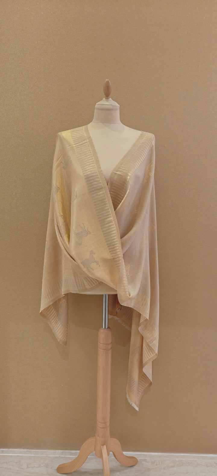 Golden Cashmere Horse Scarf|House of Inaayat
