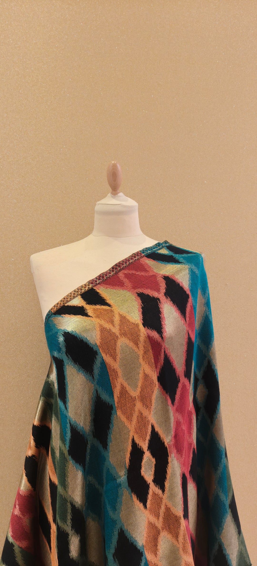 Multicolor Jewel Tone Reversable Zari Ikat Scarf |House of Inaayat