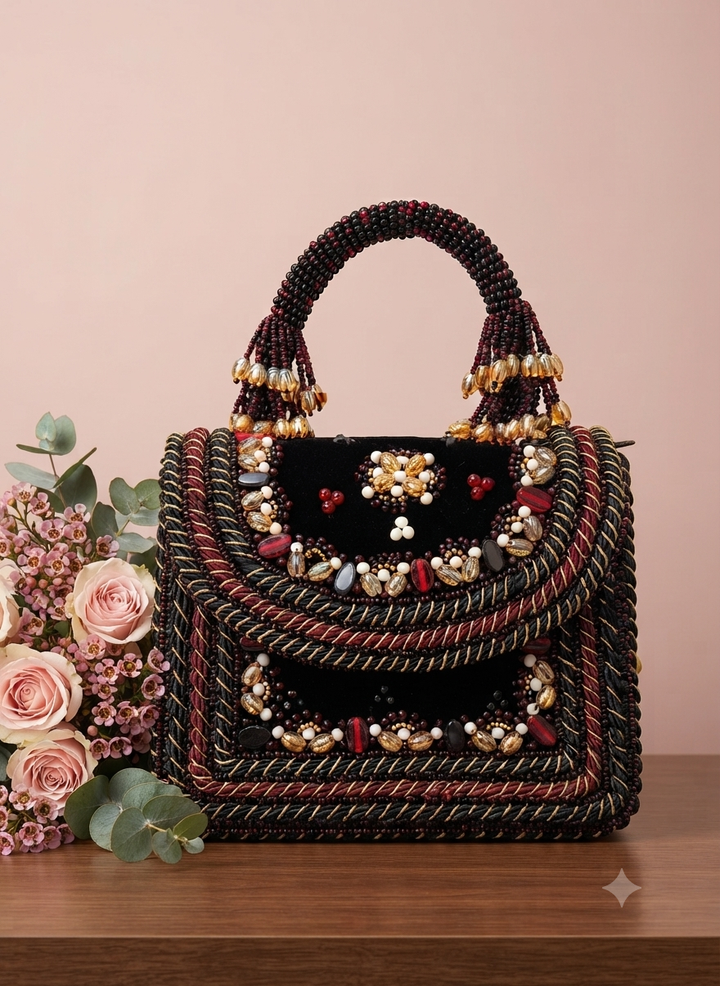 Ornate Beaded and Cord-Trimmed Evening Bag| Al Falah