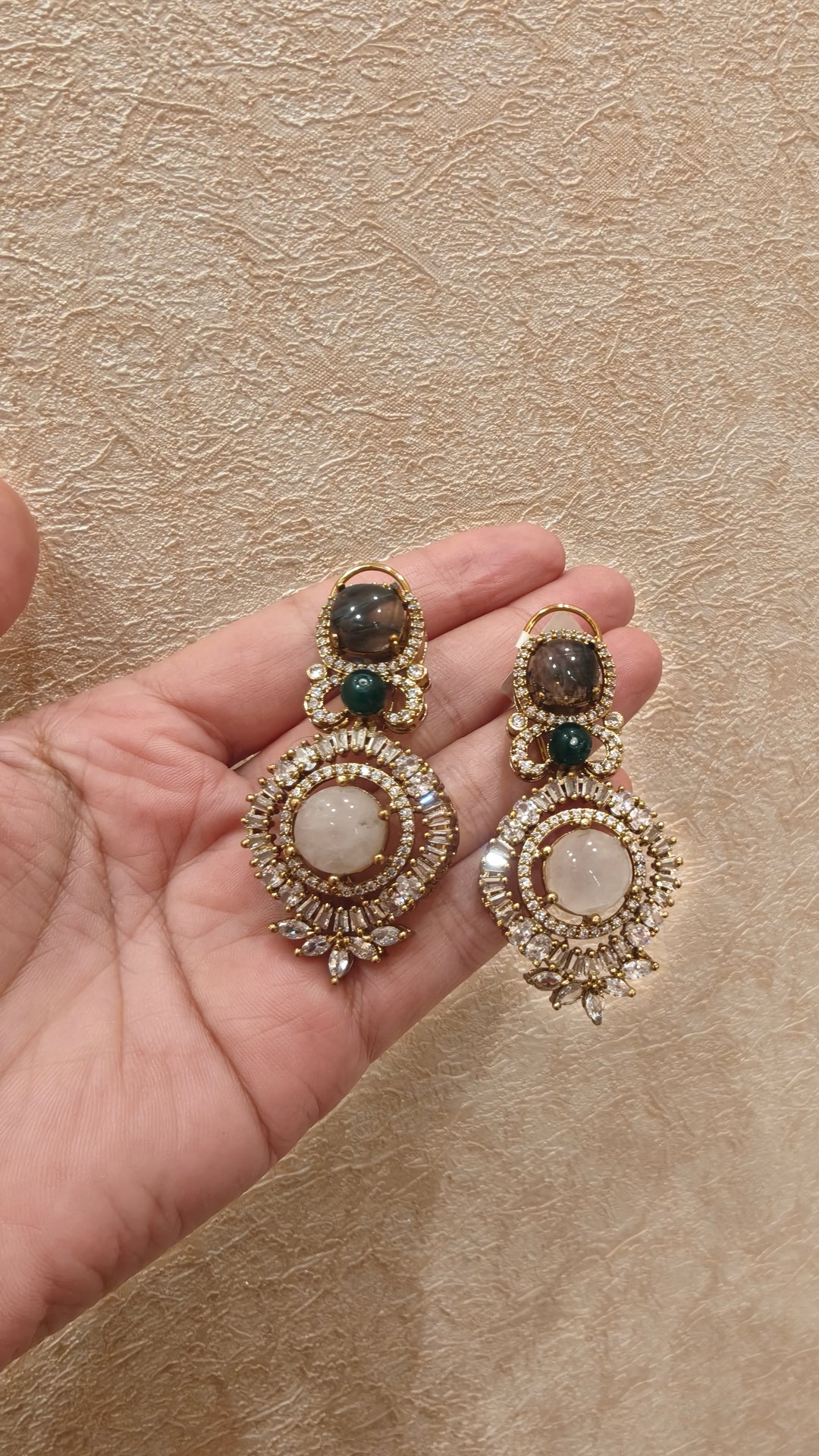 White Stone & American Diamond Drop Earrings|Vivinia by Vidhi Mehra