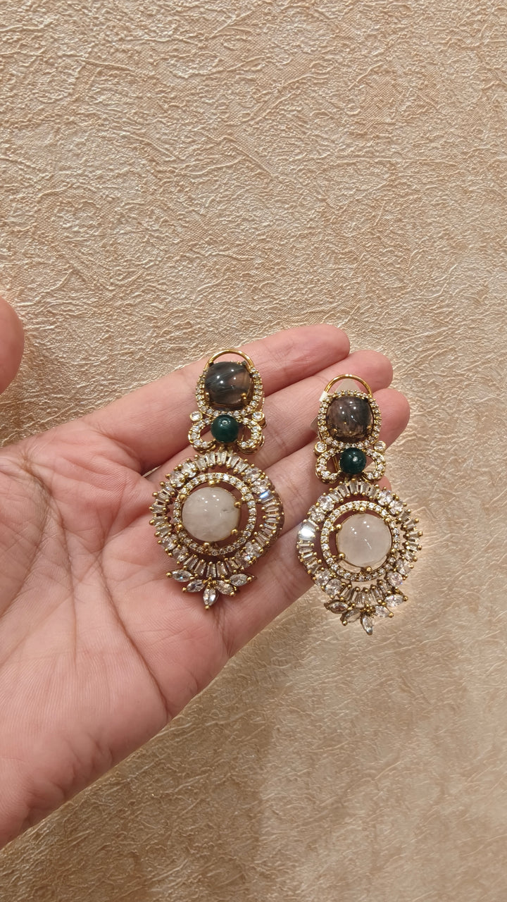 White Stone & American Diamond Drop Earrings|Vivinia by Vidhi Mehra