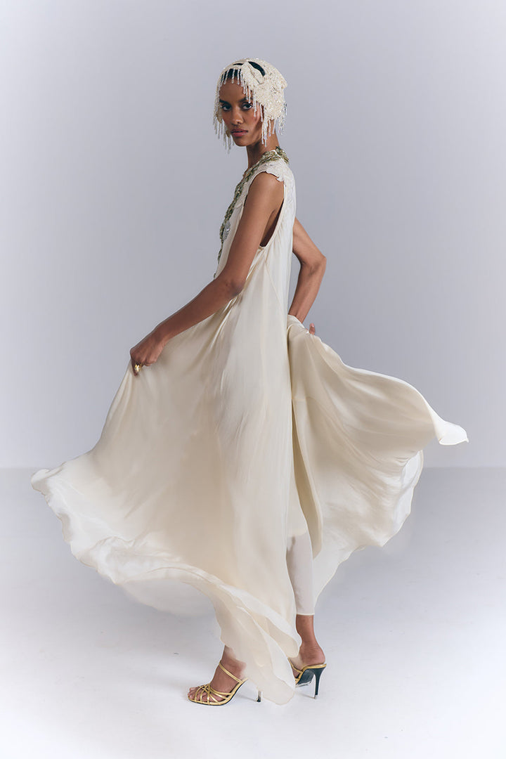 Ivory Cascade Dress|VARUN BAHL