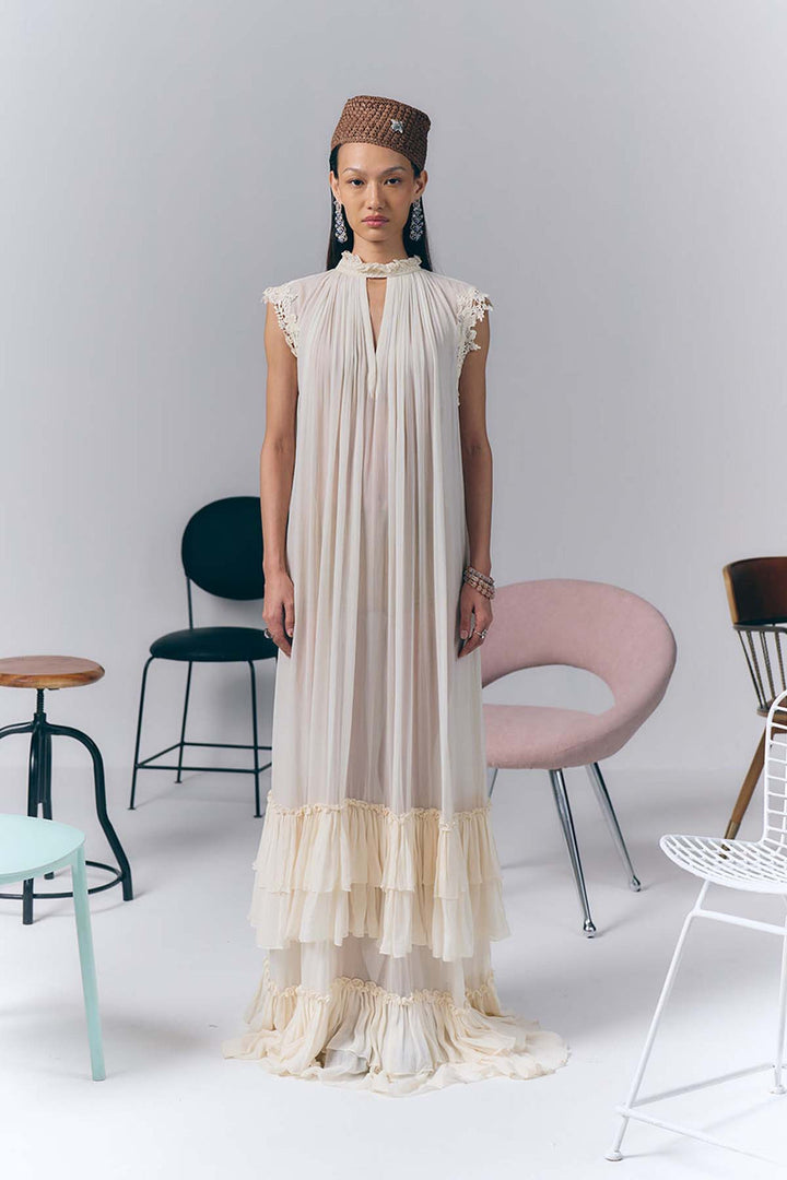 Ivory Ruffle Long Dress|VARUN BAHL