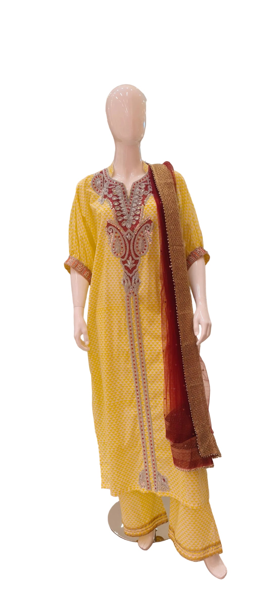 Hand-Embroidered Yellow Suit Set|Kuwarani Ritu