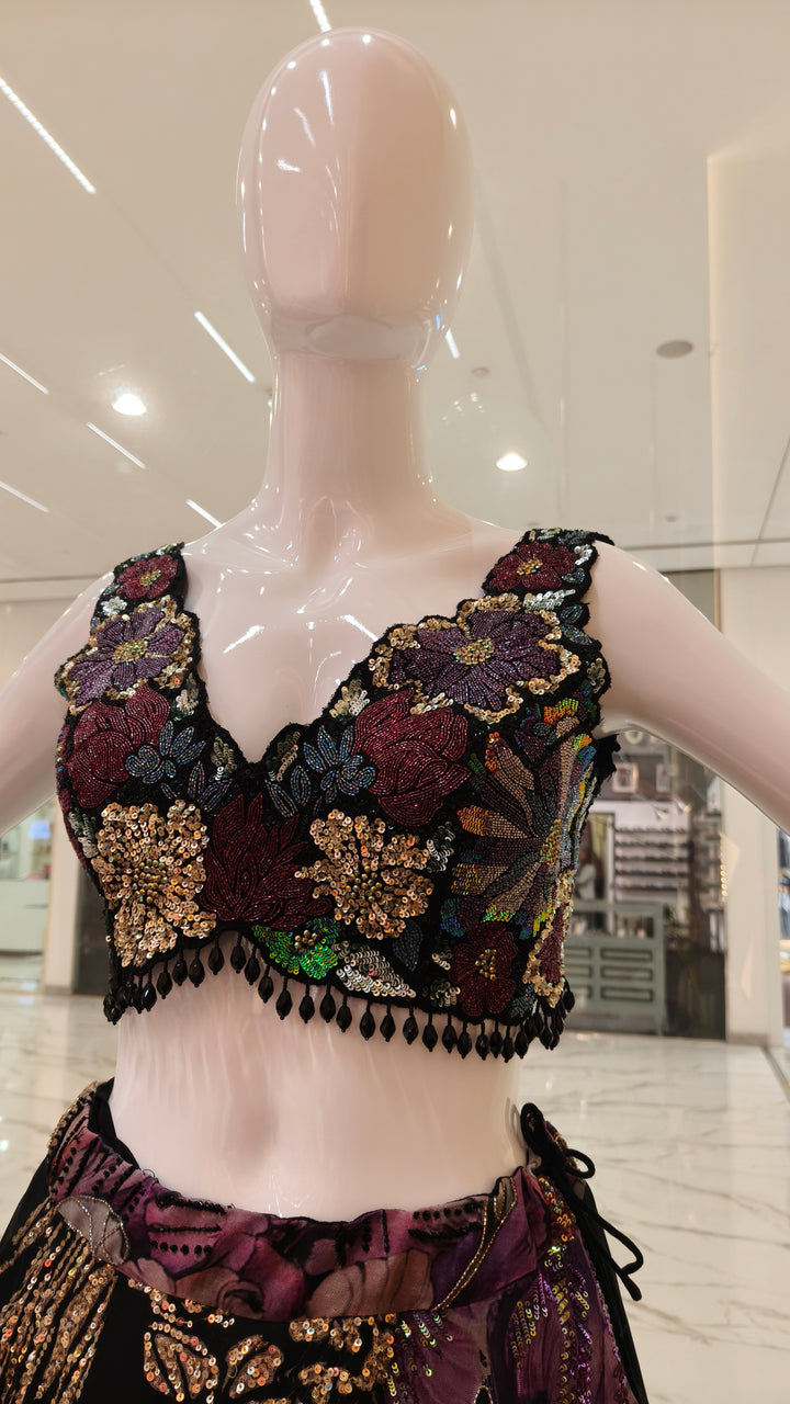 Black Floral Embellished Lehenga Set|VARUN BAHL