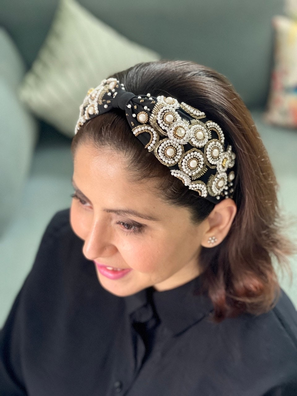 Valerie Black Hand Embroidered Headband| Joey & Pooh