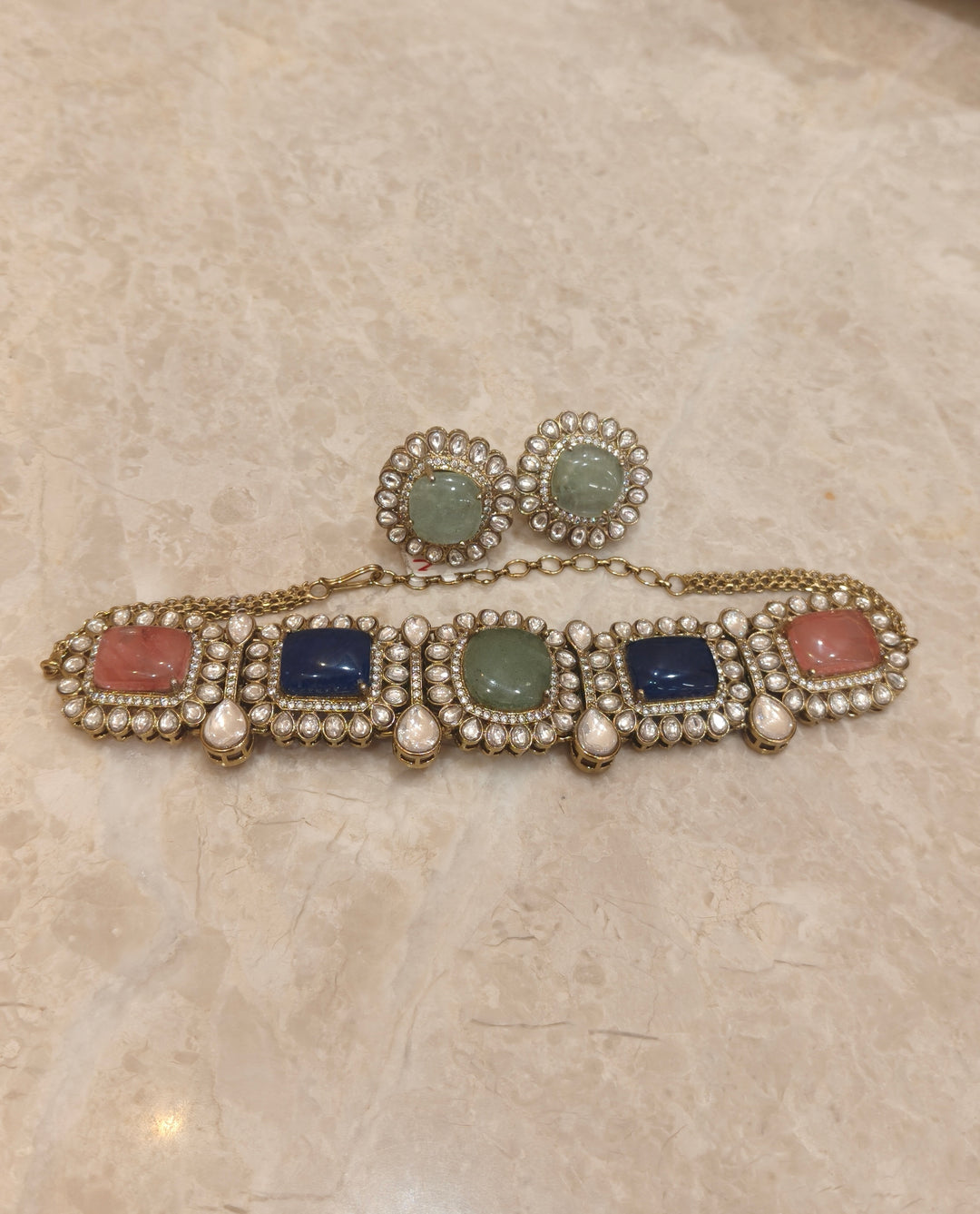 Multicolour Gemstone Kundan Choker Necklace Set| Vivinia by Vidhi Mehra