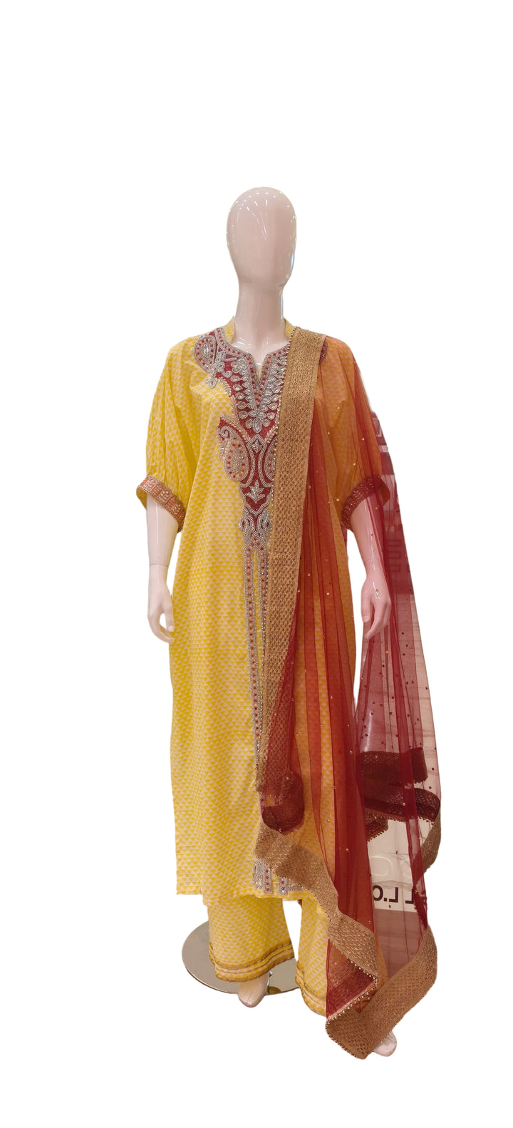 Hand-Embroidered Yellow Suit Set|Kuwarani Ritu