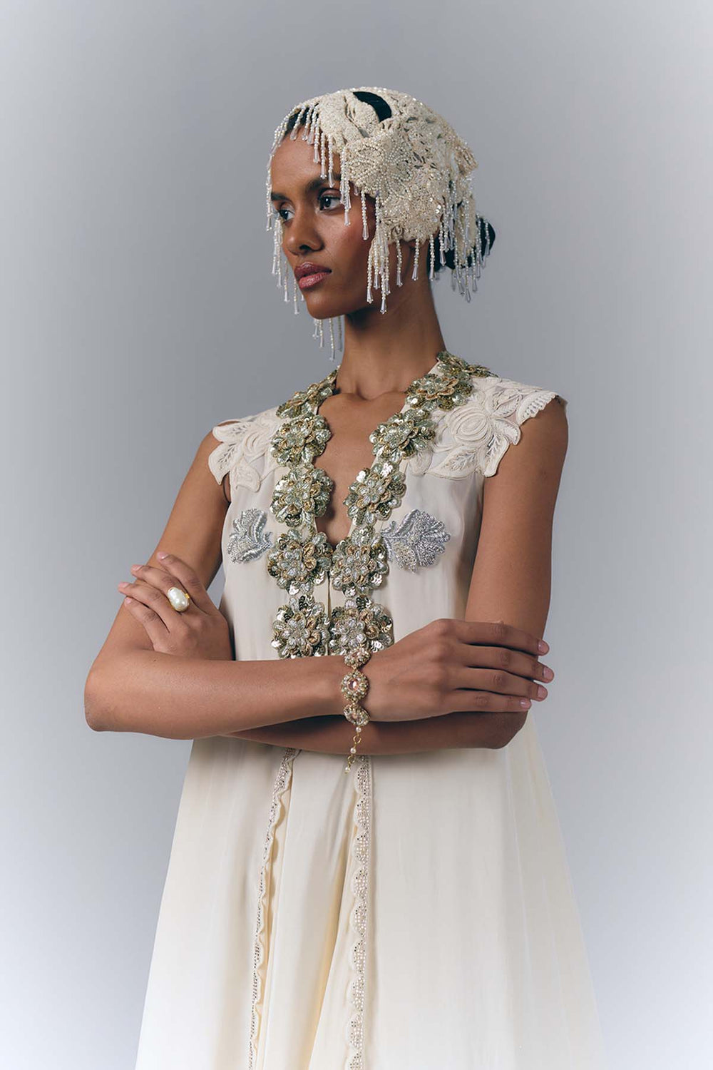 Ivory Cascade Dress|VARUN BAHL