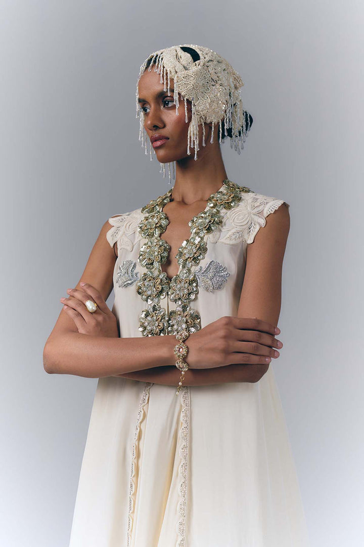 Ivory Cascade Dress|VARUN BAHL