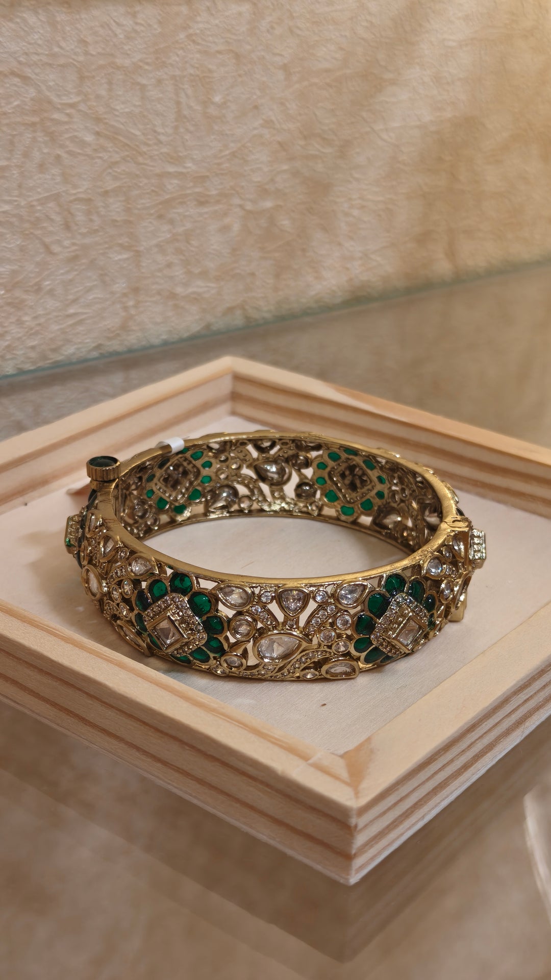 Royal Polki & Emerald Hinged Bangle|Vivinia by Vidhi Mehra