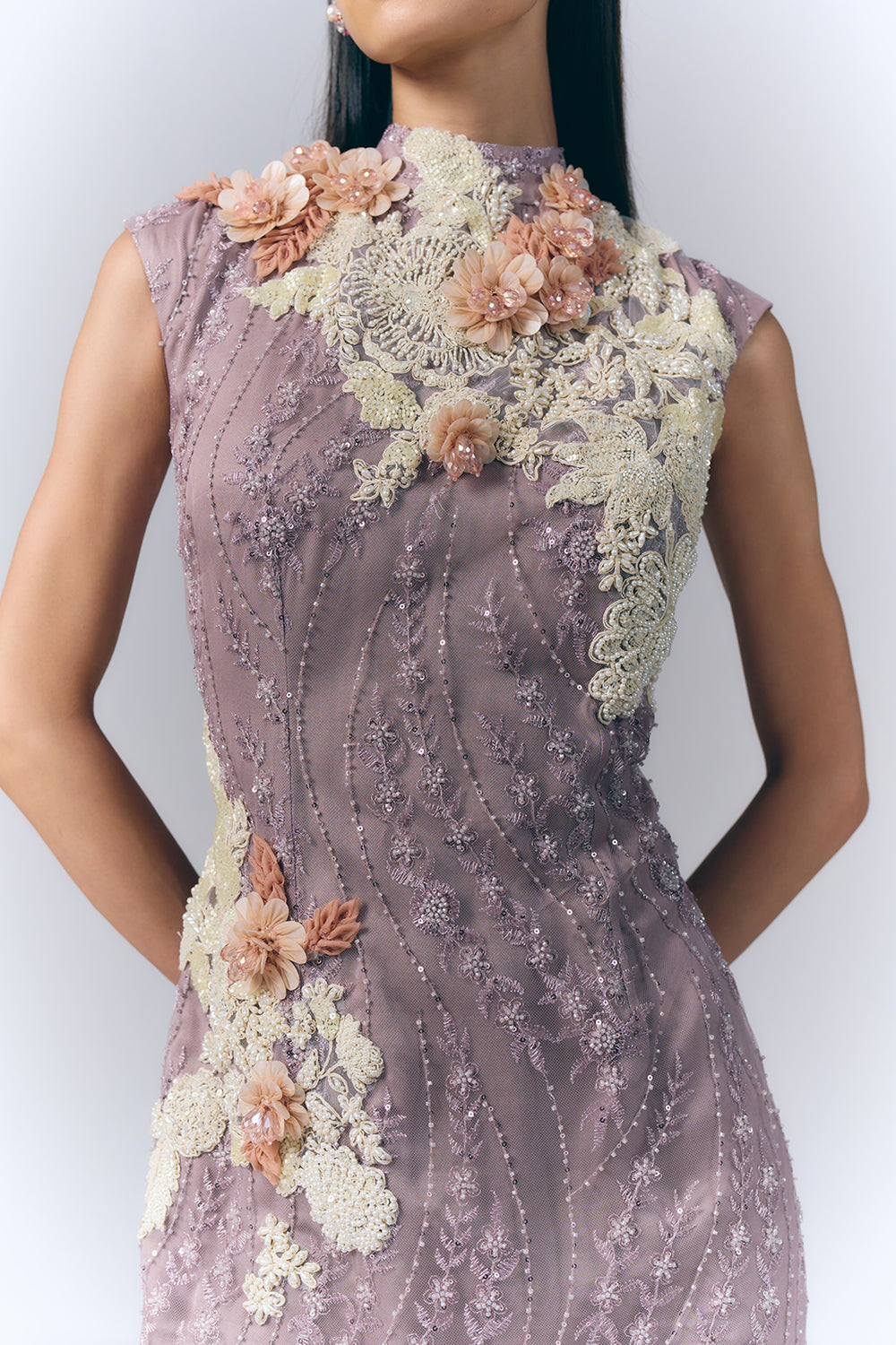 Mauve Embroidered Short Dress|VARUN BAHL