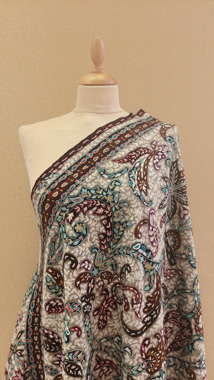 Beige Sozni Jamawar Pashmina Shawl AAMIR