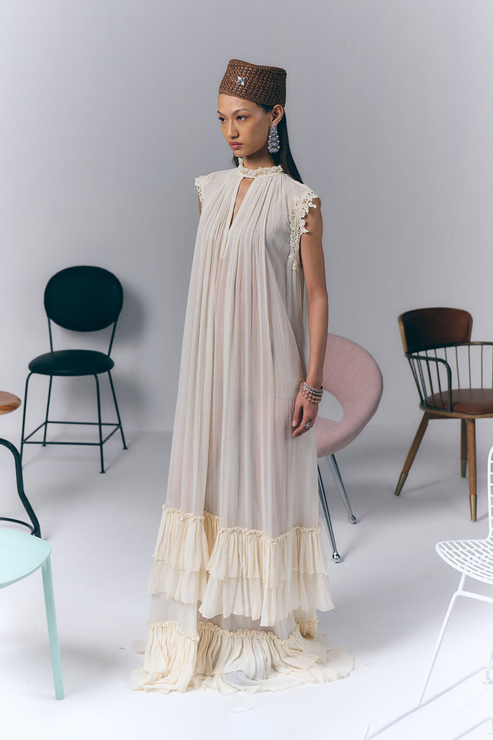 Ivory Ruffle Long Dress|VARUN BAHL