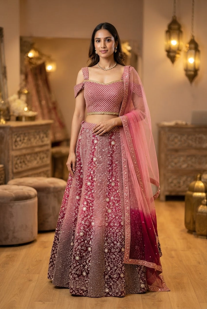 Shagun Ombre Pink Lehenga Set with a Sweetheart Blouse | Inaayat by Divya Taimni