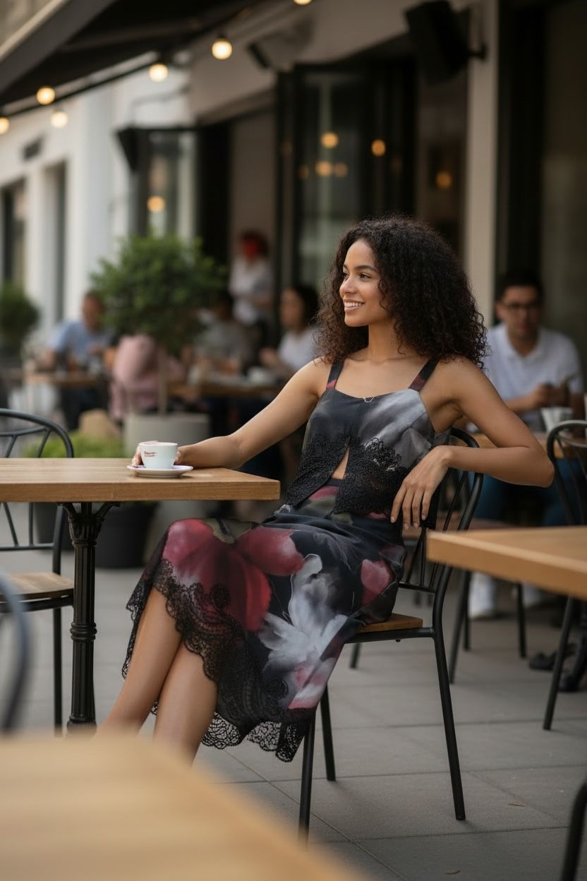 Black Floral Print Crop Top & Skirt Set |VARUN BAHL