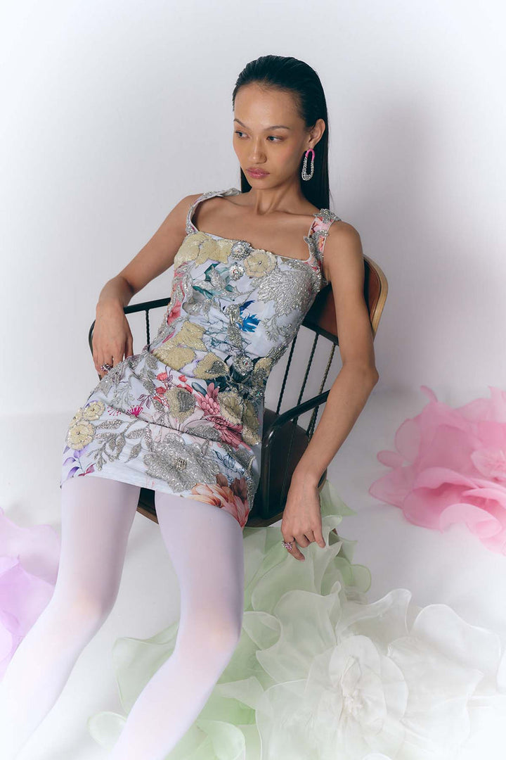 Printed Embroidered Short Dress|VARUN BAHL