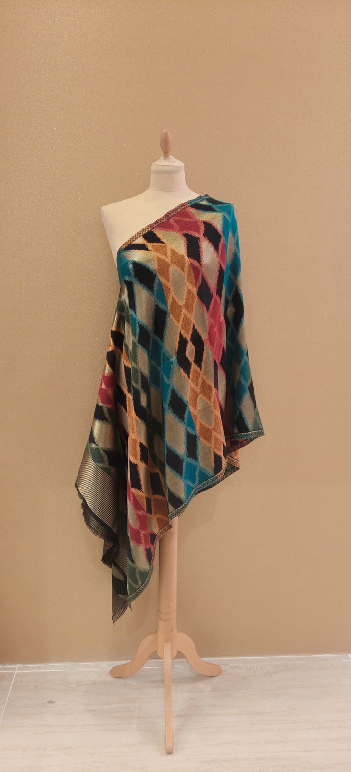 Multicolor Jewel Tone Reversable Zari Ikat Scarf |House of Inaayat