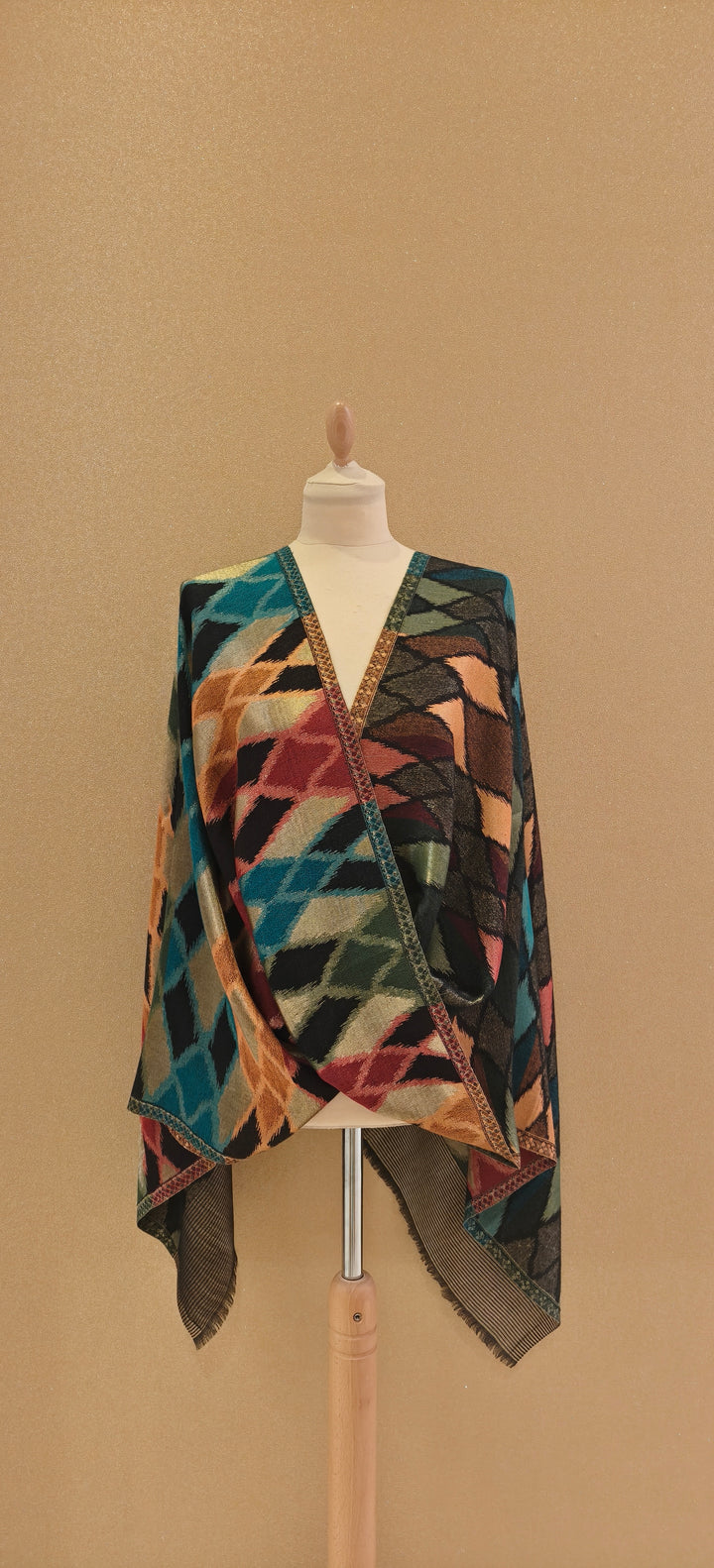 Multicolor Jewel Tone Reversable Zari Ikat Scarf |House of Inaayat