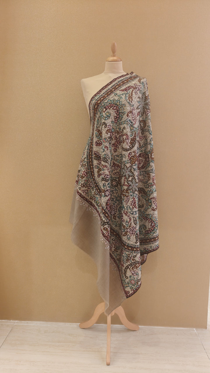 Beige Sozni Jamawar Pashmina Shawl AAMIR