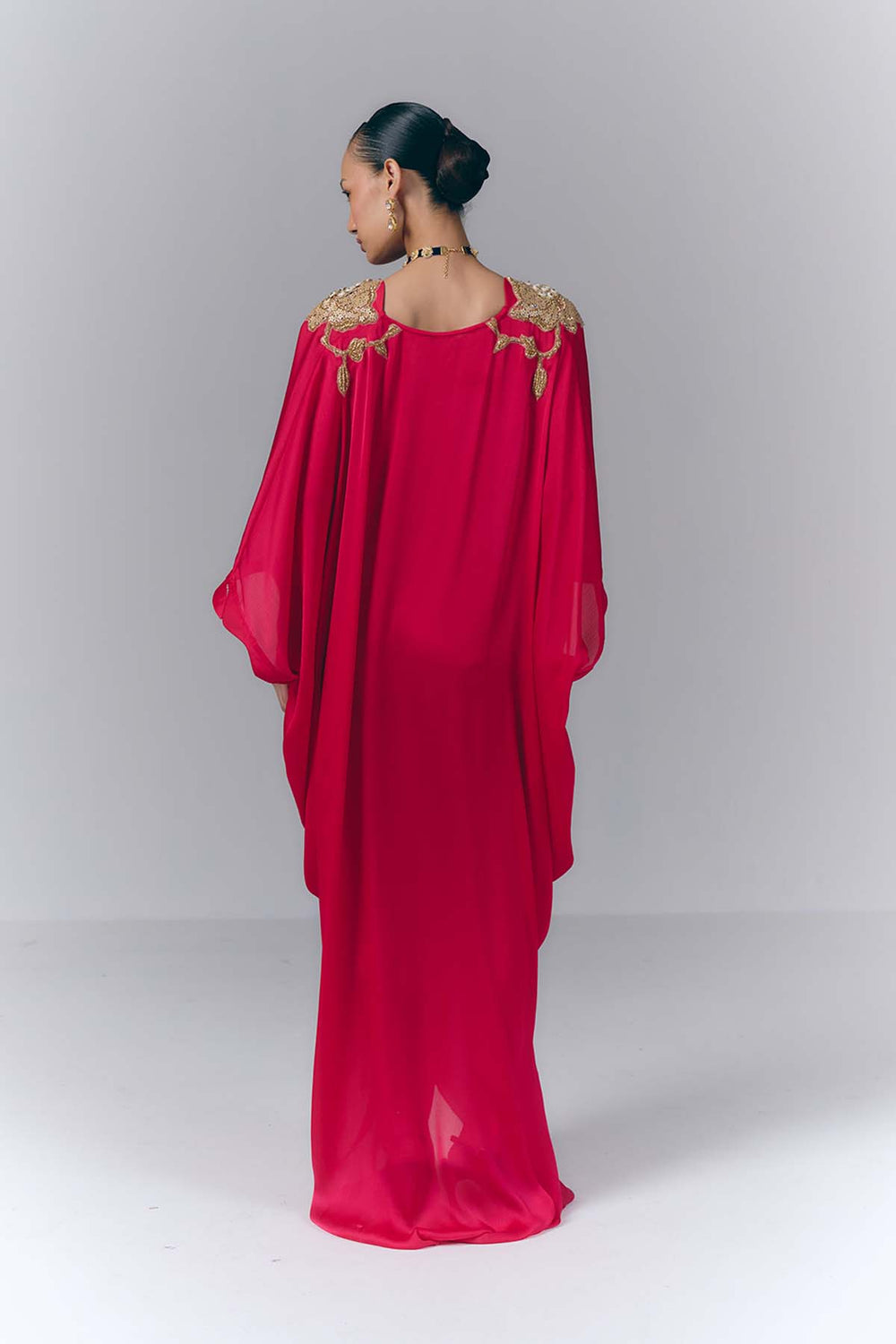 Rani Pink Applique Draped Kaftan|VARUN BAHL