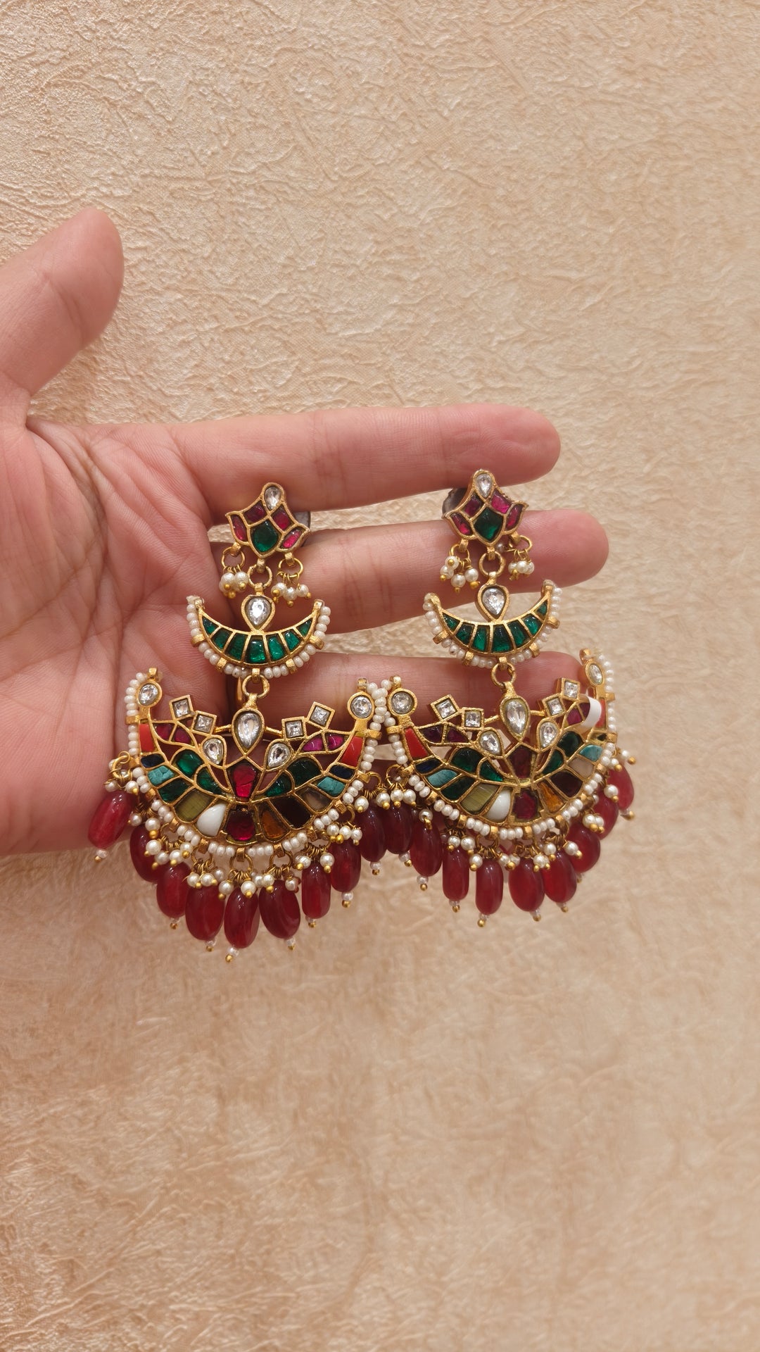 Meenakari & Kundan Chandbali Earrings with Bead Drops|Vivinia by Vidhi Mehra