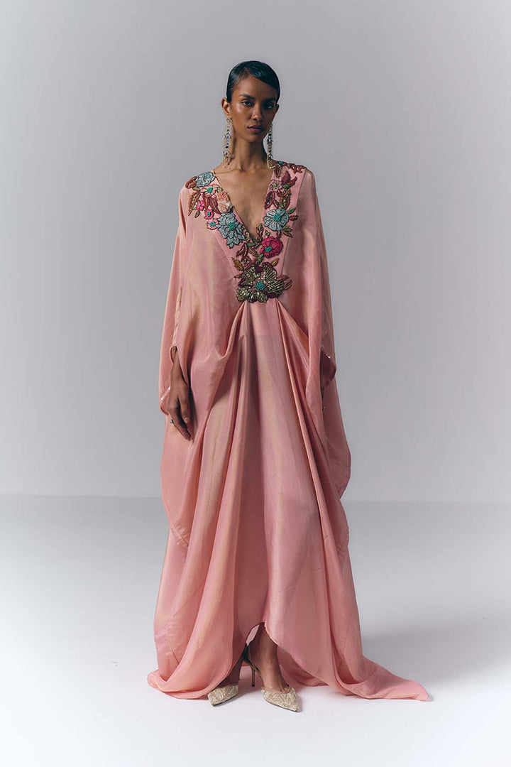 Pink Embroidered Draped Kaftan|VARUN BAHL