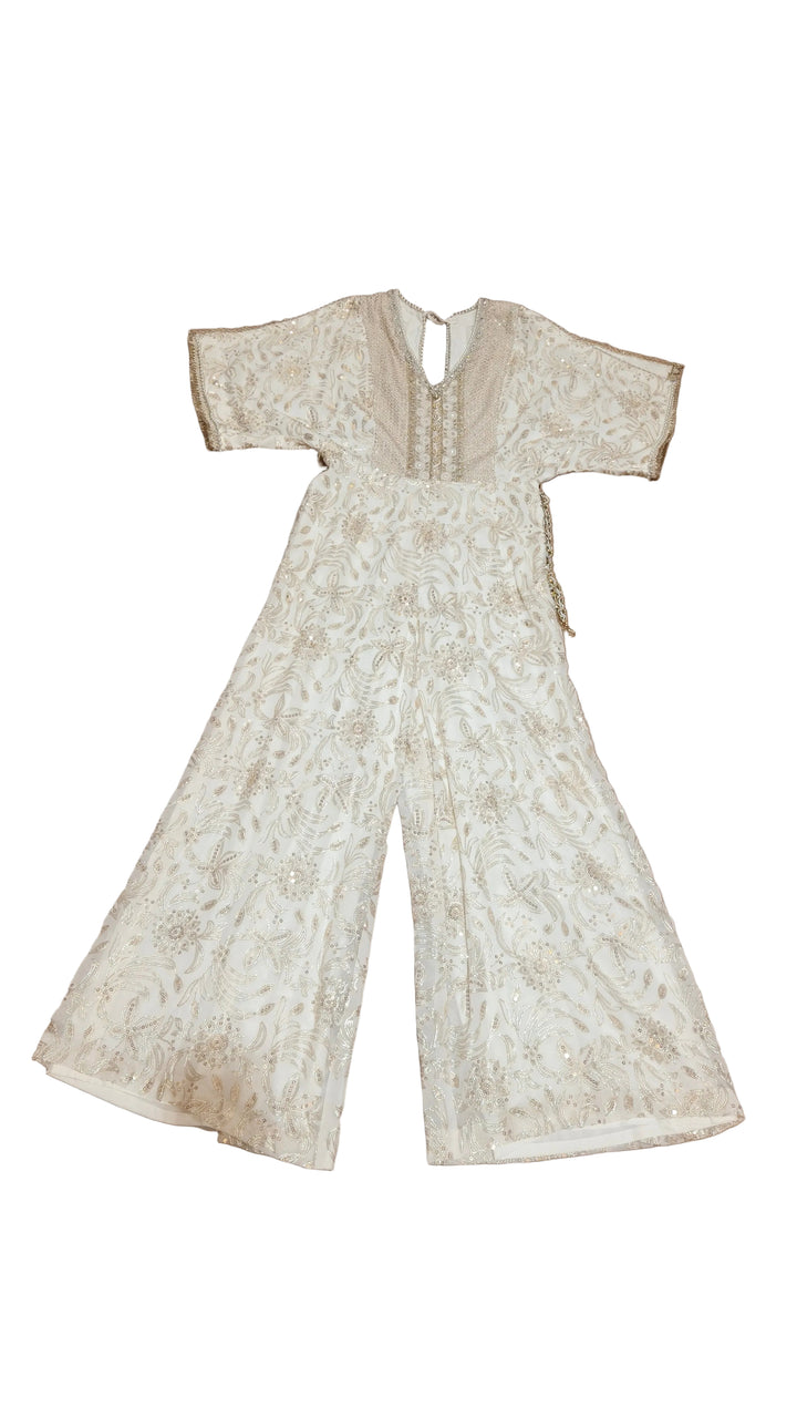 Cream & Gold Jaal Jumpsuit with Belt| Private Collection