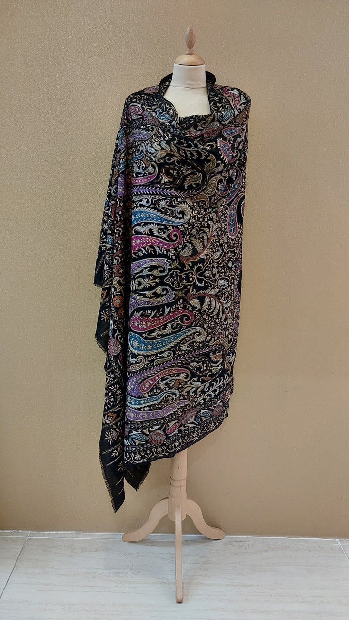 Black Sozni Jamawar Pashmina Shawl |AAMIR