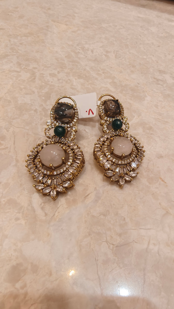 White Stone & American Diamond Drop Earrings|Vivinia by Vidhi Mehra