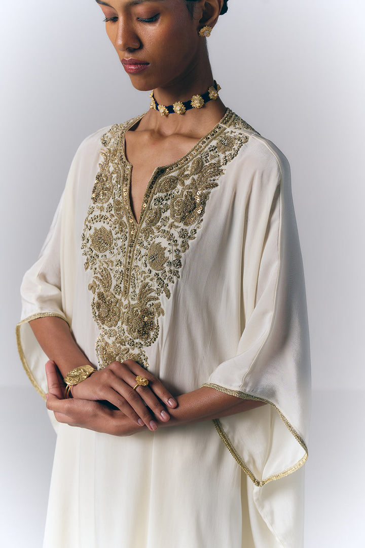 Ivory Embroidered Kaftan Set|VARUN BAHL