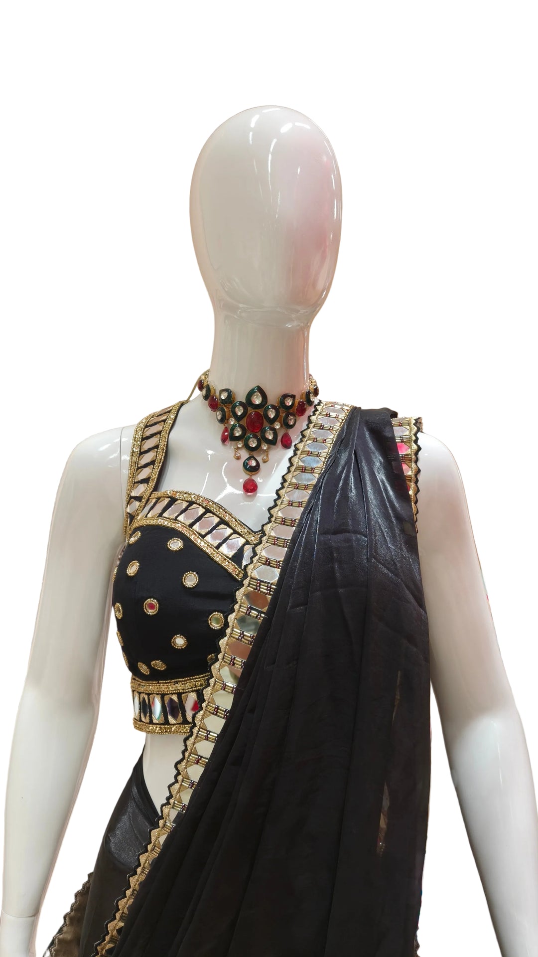 Black Embellished Blouse with Saree| AURAROZE