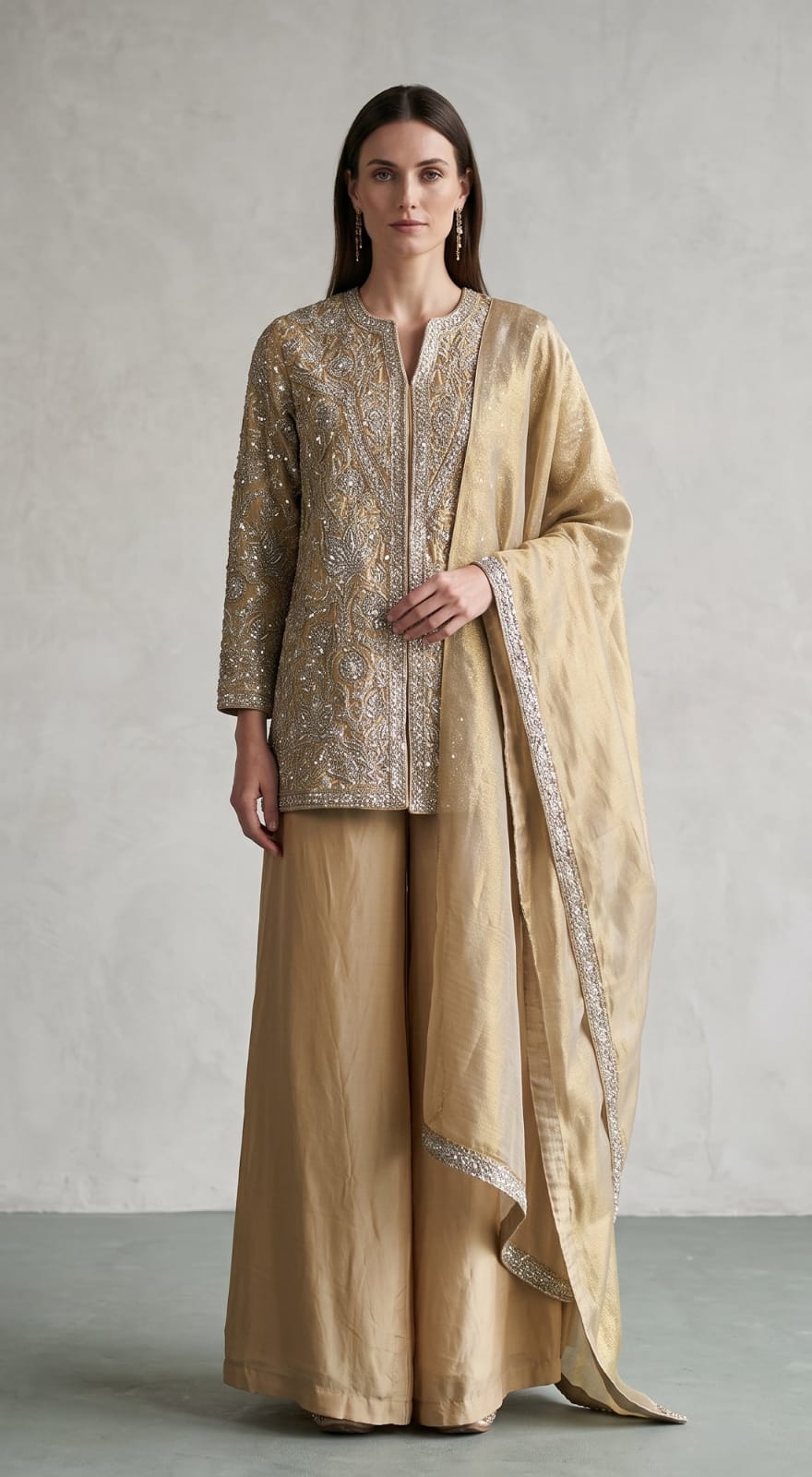 Taupe Embroidered Kurta Set with Dupatta |Basanti Kapde Aur Koffee
