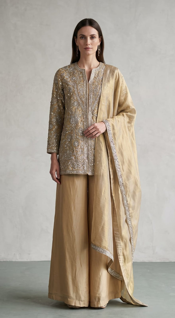 Taupe Embroidered Kurta Set with Dupatta |Basanti Kapde Aur Koffee