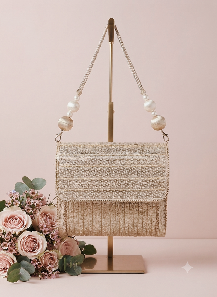 Silver Metallic Handcrafted Sling Bag | Al Falah